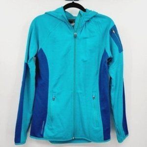 Icebreaker GT Merino Wool Full Zip Jacket Teal Blue Hooded Arm Zip Pocket sz Md